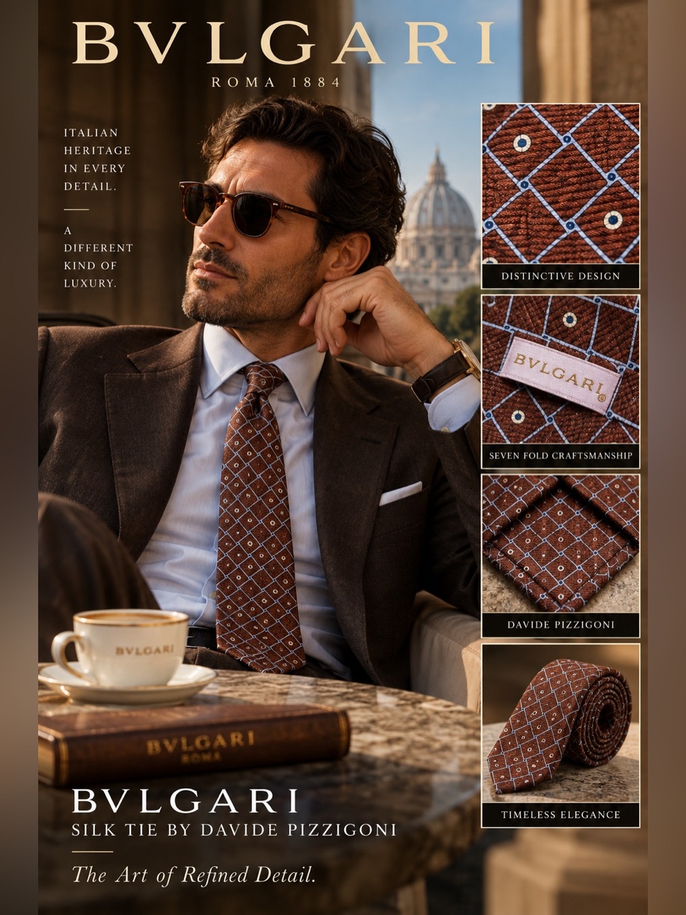 BVLGARI “Seven Fold” Silk Tie by Davide Pizzigoni